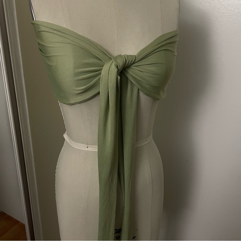Green strapless top with tie back detail size XS